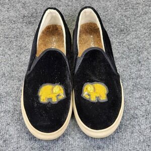 Soludos Black Velvet Slip On Flats Sneakers Gold Embroidered Elephants Size 8.5